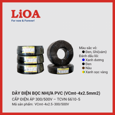 Dây điện mềm LiOA 4 lõi 4x2.5mm2