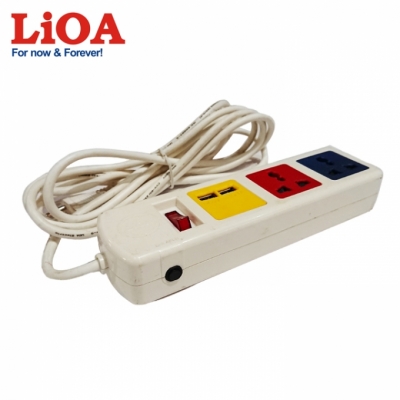Ổ cắm kéo dài đa năng có cổng sạc USB 5V-1A 3 ổ LiOA màu trắng - 3D32WNUSB