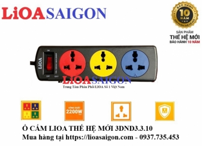 Ổ CẮM LIOA 3 LỖ 3 CHẤU THẾ HỆ MỚI 3DND3.3.10
