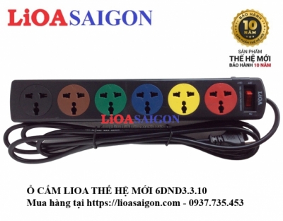 Ổ CẮM LIOA 6 LỖ 3 CHẤU THẾ HỆ MỚI 6DND3.3.10